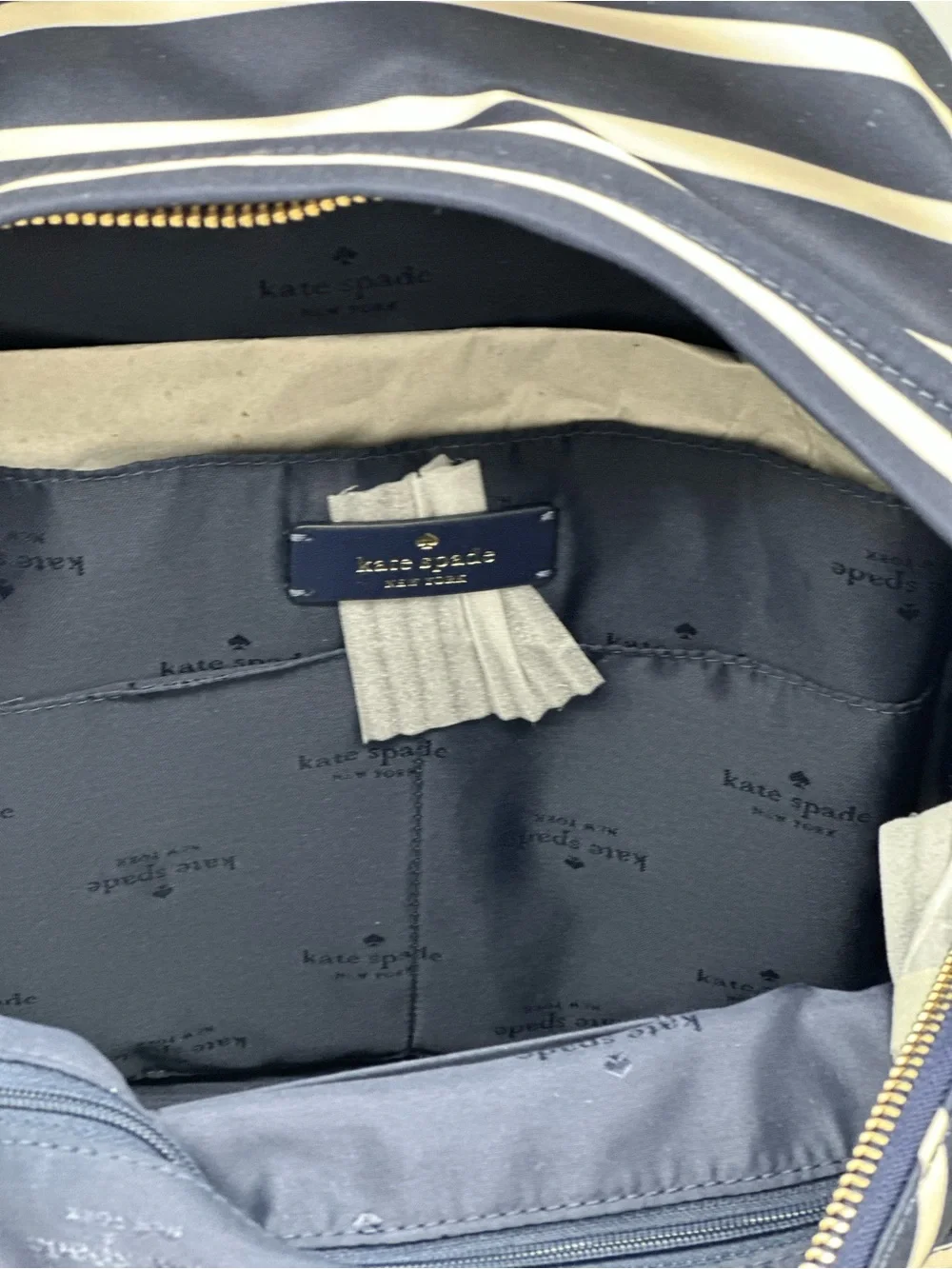 kate spade navy and white striped mini backpack with gold logo - Picture 8 of 11